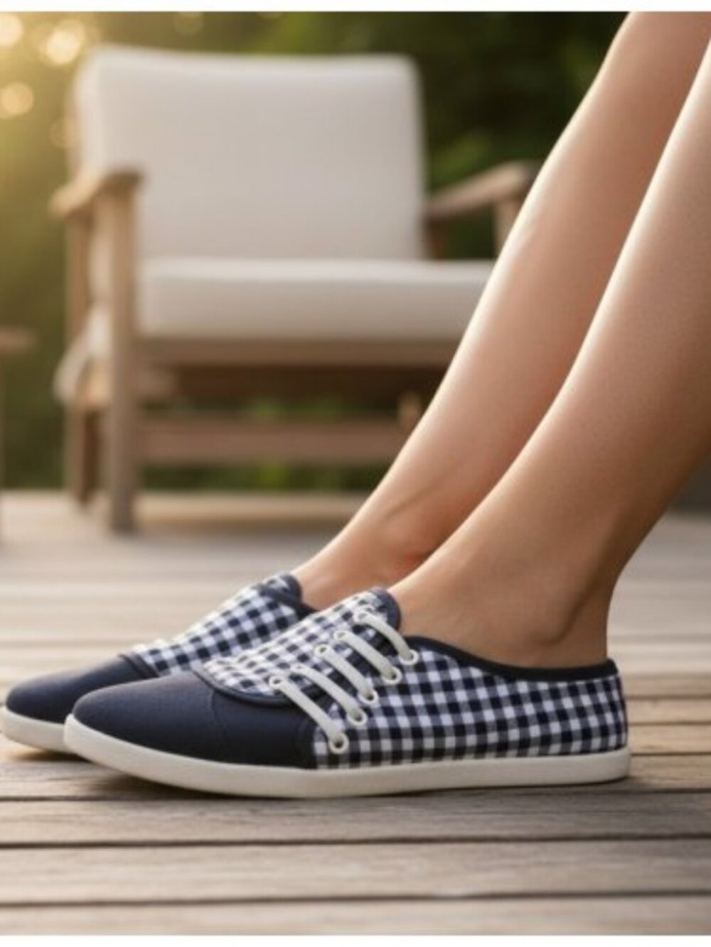 CUSHION WALK Blue Checked Canvas Mule Clog Ladies Size 8